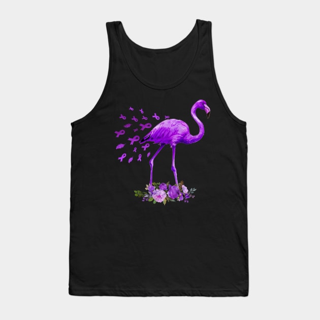 Flamingo Purple Ribbon Pancreatic Cancer Awareness Tank Top by cruztdk5